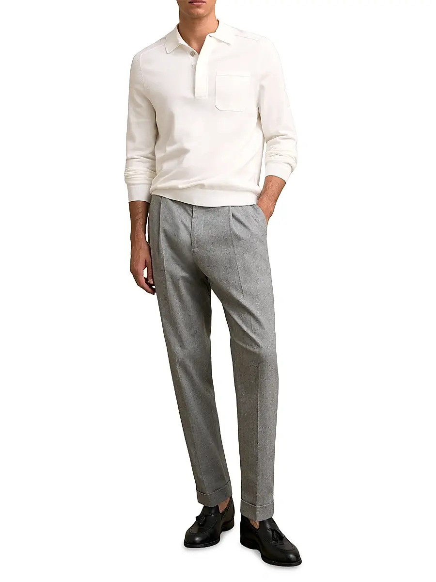 Reiss Men's Clinton Long-Sleeve Polo Shirt - White | Thumbnail 2