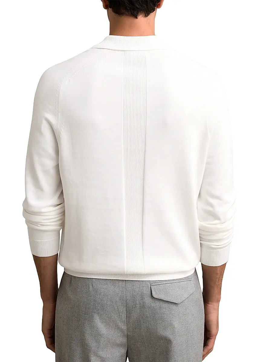 Reiss Men's Clinton Long-Sleeve Polo Shirt - White | Thumbnail 4
