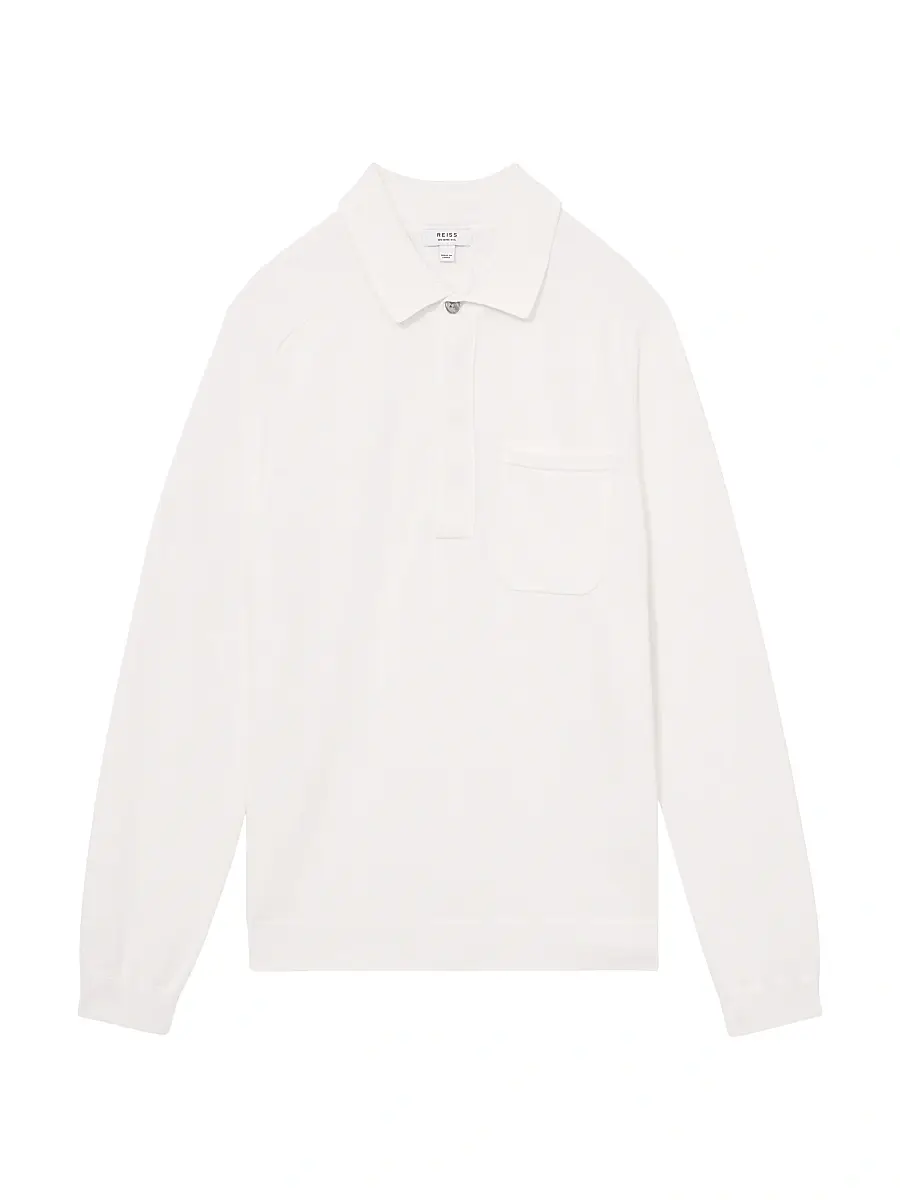 Reiss Men's Clinton Long-Sleeve Polo Shirt - White | Image 1 Reiss Men's Clinton Long-Sleeve Polo Shirt - White | Image 1