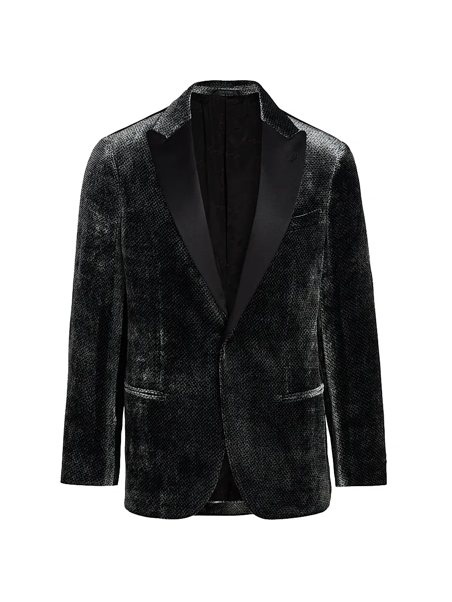 Giorgio Armani Men's Textured Velvet Dinner Jacket - Black Beauty - Size 44 | Image 1 Giorgio Armani Men's Textured Velvet Dinner Jacket - Black Beauty - Size 44 | Image 1