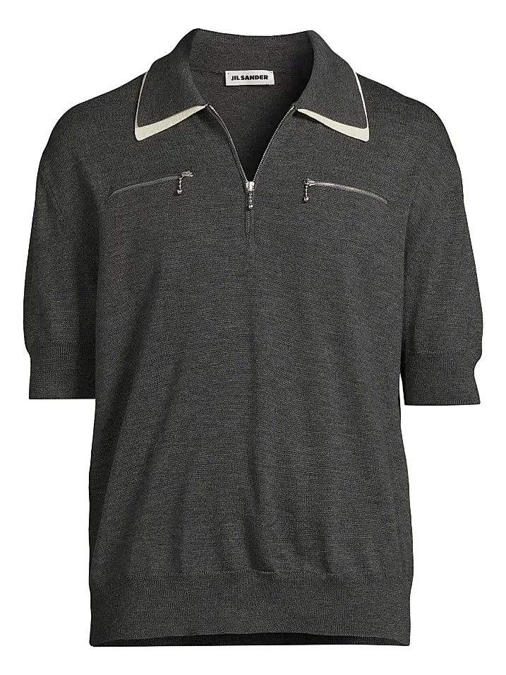 Men's Wool Knit Relaxed-Fit Polo Sweater