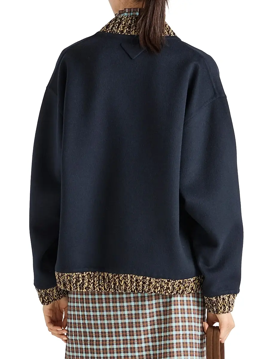 Prada Women's Double Cashmere and Wool Bomber Jacket - Blue | Thumbnail 3 Prada Women's Double Cashmere and Wool Bomber Jacket - Blue | Thumbnail 3