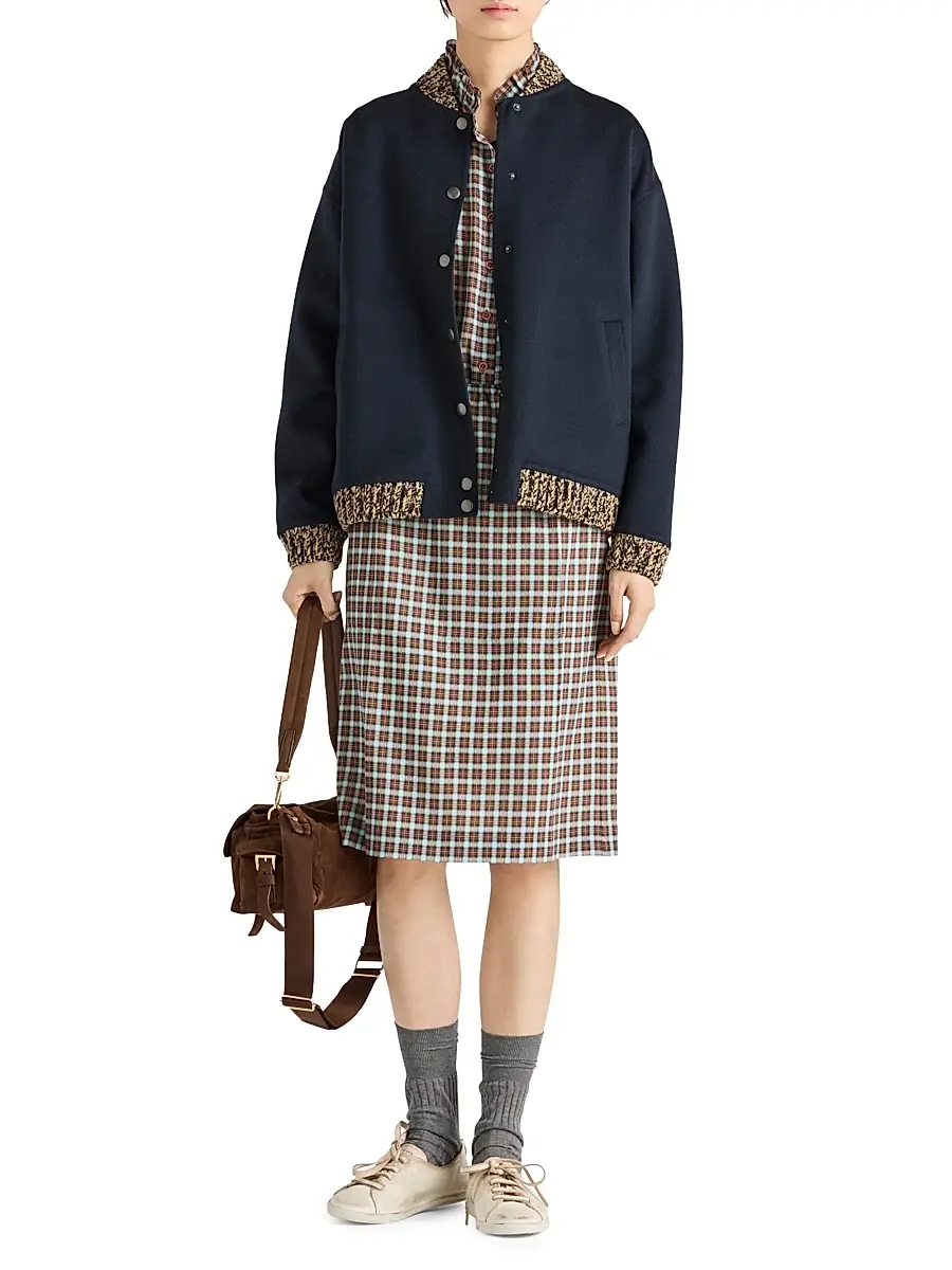 Prada Women's Double Cashmere and Wool Bomber Jacket - Blue | Thumbnail 7 Prada Women's Double Cashmere and Wool Bomber Jacket - Blue | Thumbnail 7