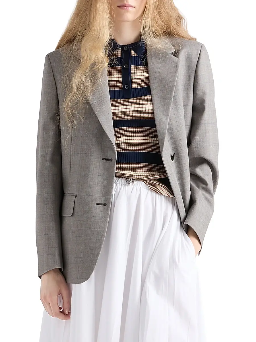 Prada Women's Single-Breasted Checked Grisaille Jacket | Thumbnail 2