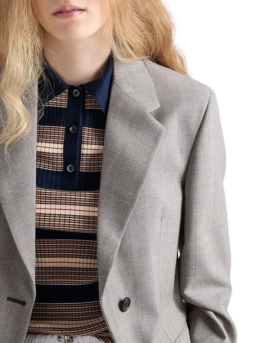 Prada Women's Single-Breasted Checked Grisaille Jacket | Thumbnail 5