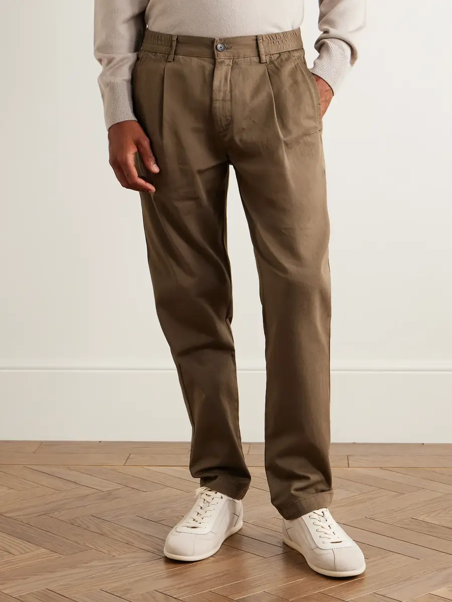 MR P. James Pleated Tapered Organic Cotton-Twill Trousers - Men | Thumbnail 3