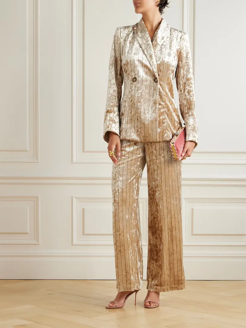 Loretta Caponi Cipro Pinstriped Crushed-velvet Wide-leg Pants | Thumbnail 2