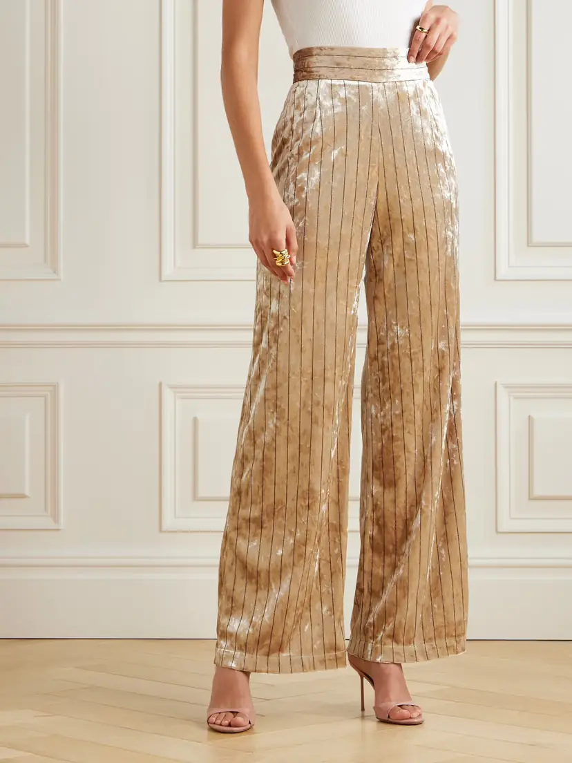 Loretta Caponi Cipro Pinstriped Crushed-velvet Wide-leg Pants | Thumbnail 3