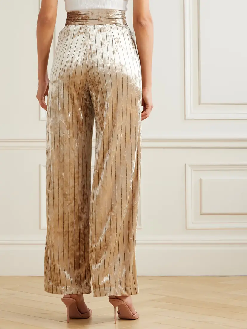 Loretta Caponi Cipro Pinstriped Crushed-velvet Wide-leg Pants | Thumbnail 4