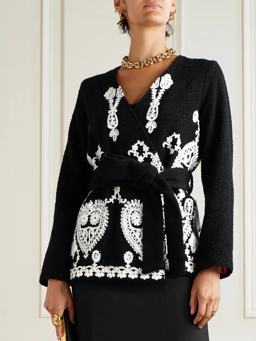 Loretta Caponi Elbaite Belted Embroidered Wool-blend Bouclé Jacket | Thumbnail 3 Loretta Caponi Elbaite Belted Embroidered Wool-blend Bouclé Jacket | Thumbnail 3