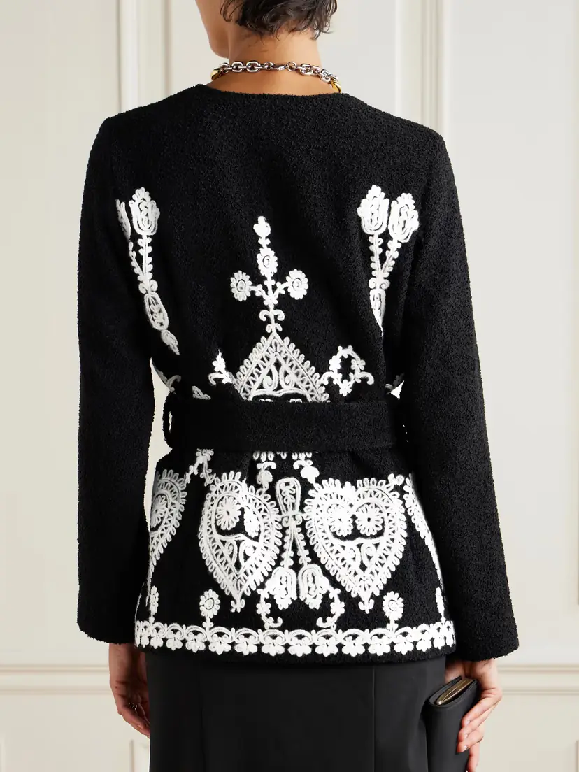 Loretta Caponi Elbaite Belted Embroidered Wool-blend Bouclé Jacket | Thumbnail 4 Loretta Caponi Elbaite Belted Embroidered Wool-blend Bouclé Jacket | Thumbnail 4