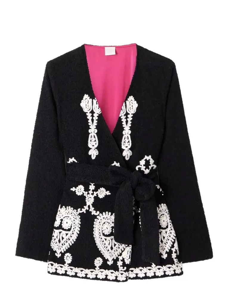 Elbaite Belted Embroidered Wool-blend Bouclé Jacket