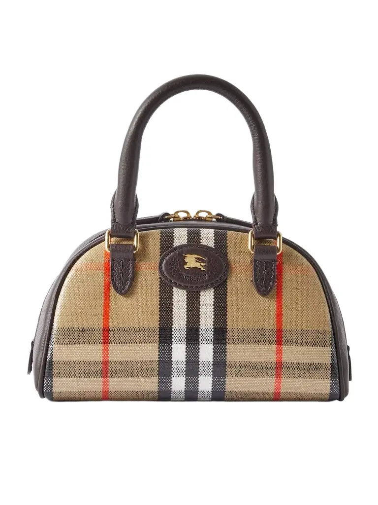 Burberry Mini Leather-trimmed Checked Coated-canvas Top Handle Bag | Image 1 Burberry Mini Leather-trimmed Checked Coated-canvas Top Handle Bag | Image 1