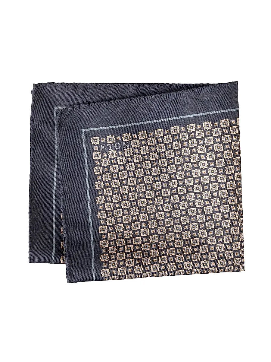Eton Men's Geometric Silk Pocket Square - Navy | Image 1 Eton Men's Geometric Silk Pocket Square - Navy | Image 1