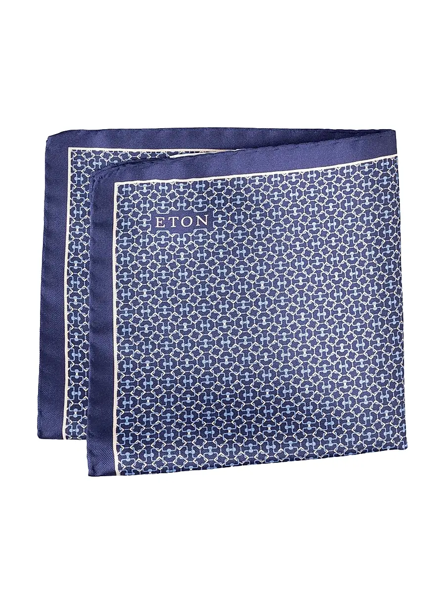 Eton Men's Geometric Silk Pocket Square - Navy | Image 1 Eton Men's Geometric Silk Pocket Square - Navy | Image 1