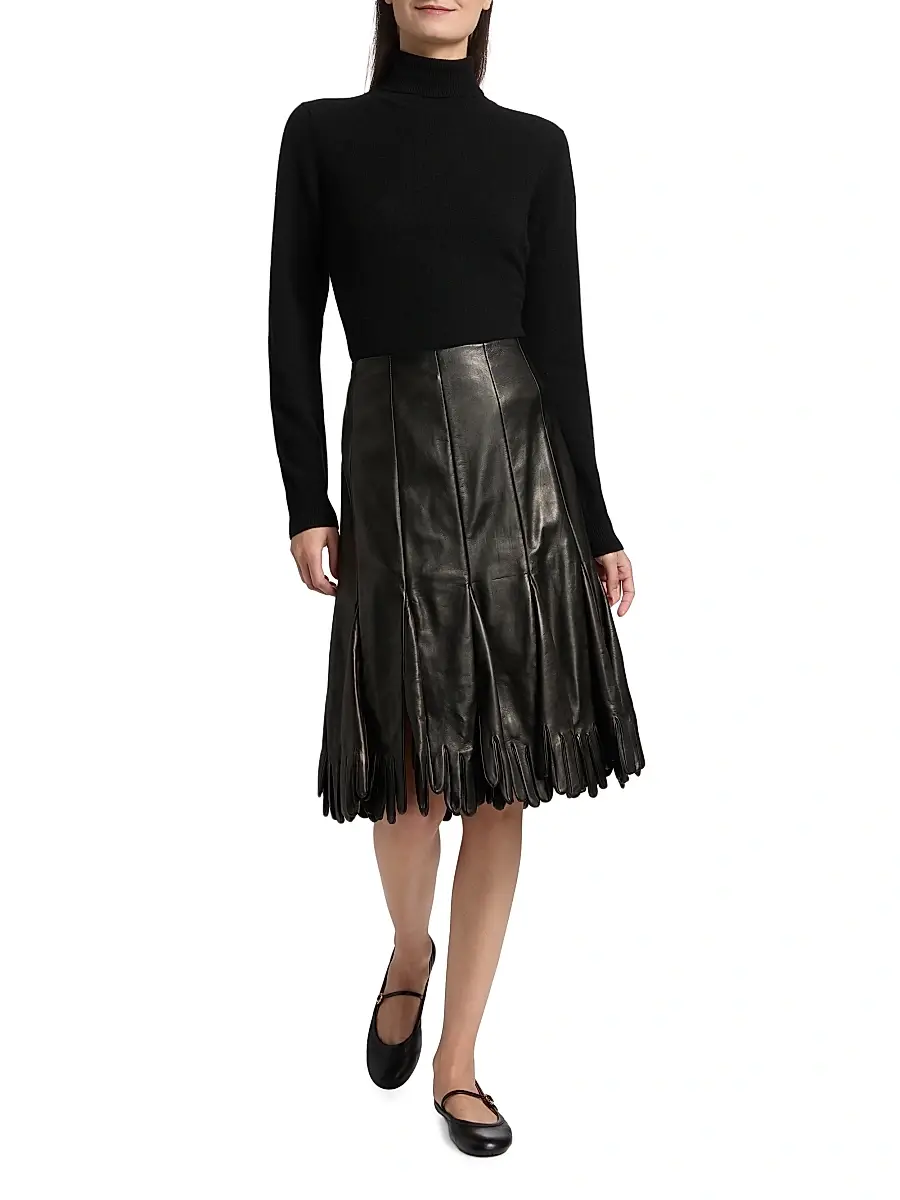 MOSCHINO Women's Leather Pleated Midi-Skirt | Thumbnail 2 MOSCHINO Women's Leather Pleated Midi-Skirt | Thumbnail 2