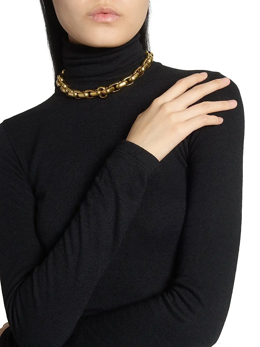 Saint Laurent Women's Chunky Chain Necklace in Metal - Aged Brass Gold | Thumbnail 2