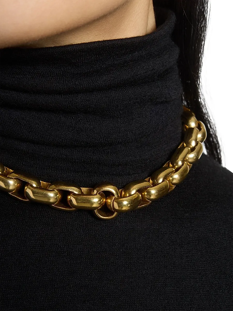 Saint Laurent Women's Chunky Chain Necklace in Metal - Aged Brass Gold | Thumbnail 3