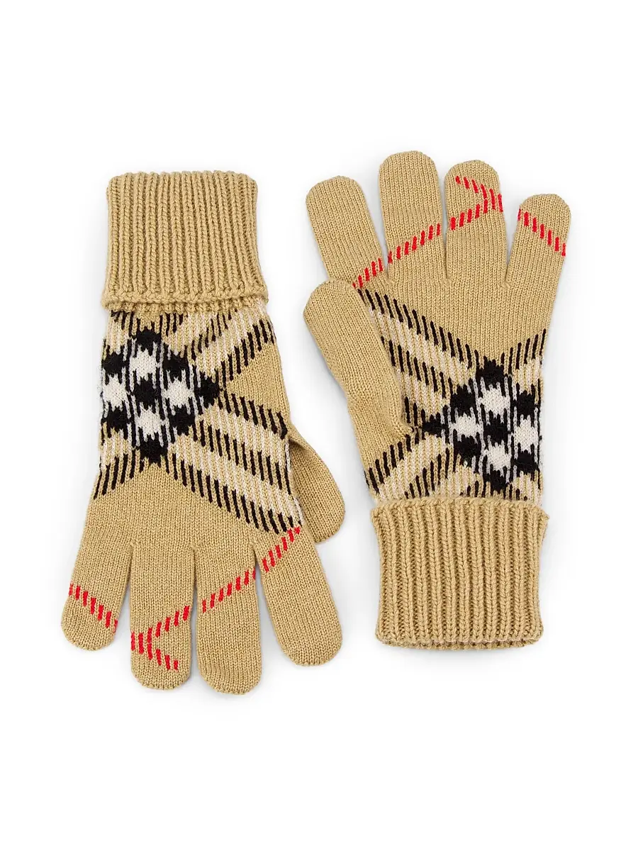 Burberry Women's Heritage Check Cashmere-Blend Gloves | Image 1 Burberry Women's Heritage Check Cashmere-Blend Gloves | Image 1