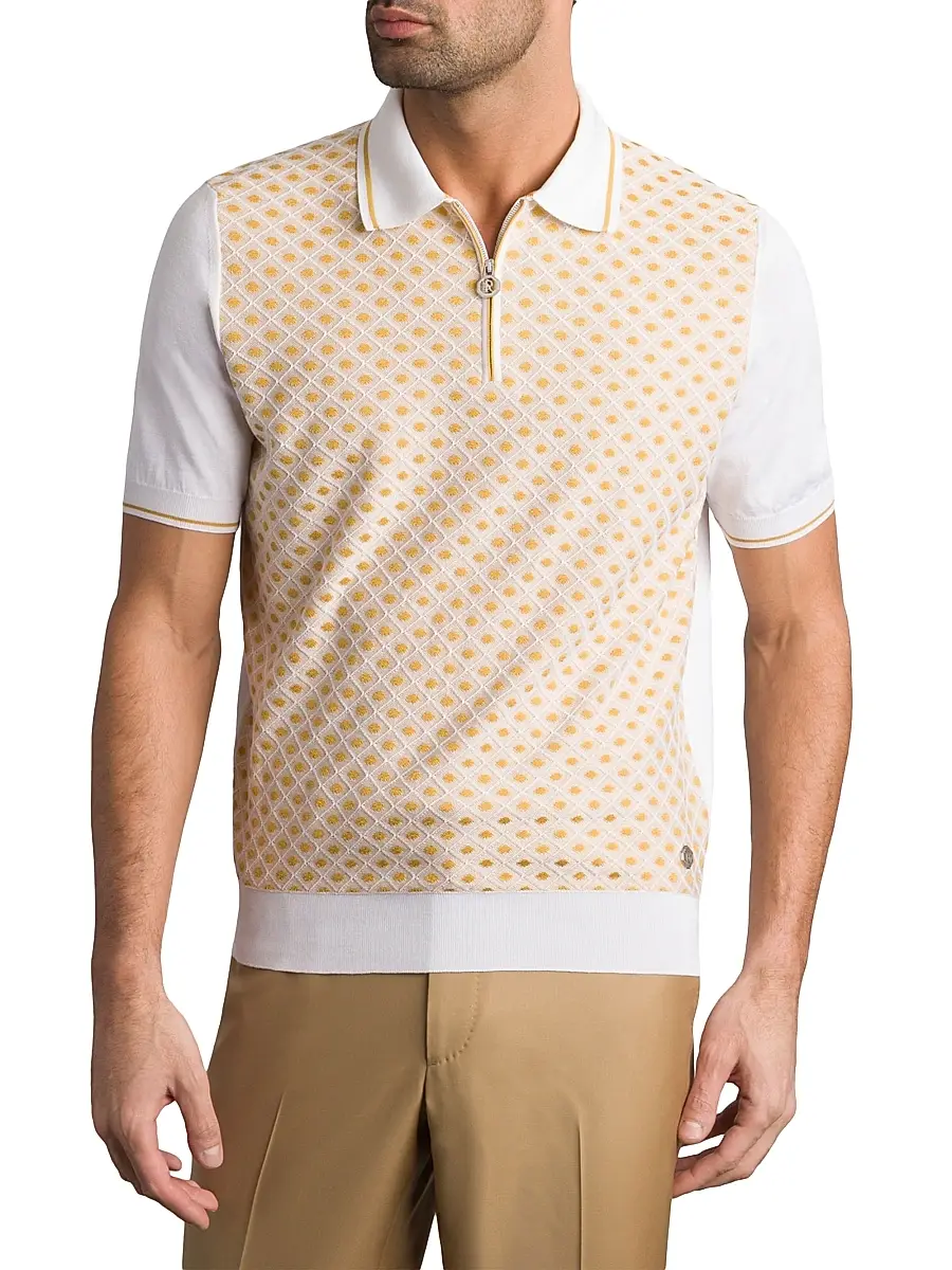 Stefano Ricci Men's Cotton Silk Zip Polo Shirt - Green | Thumbnail 2 Stefano Ricci Men's Cotton Silk Zip Polo Shirt - Green | Thumbnail 2