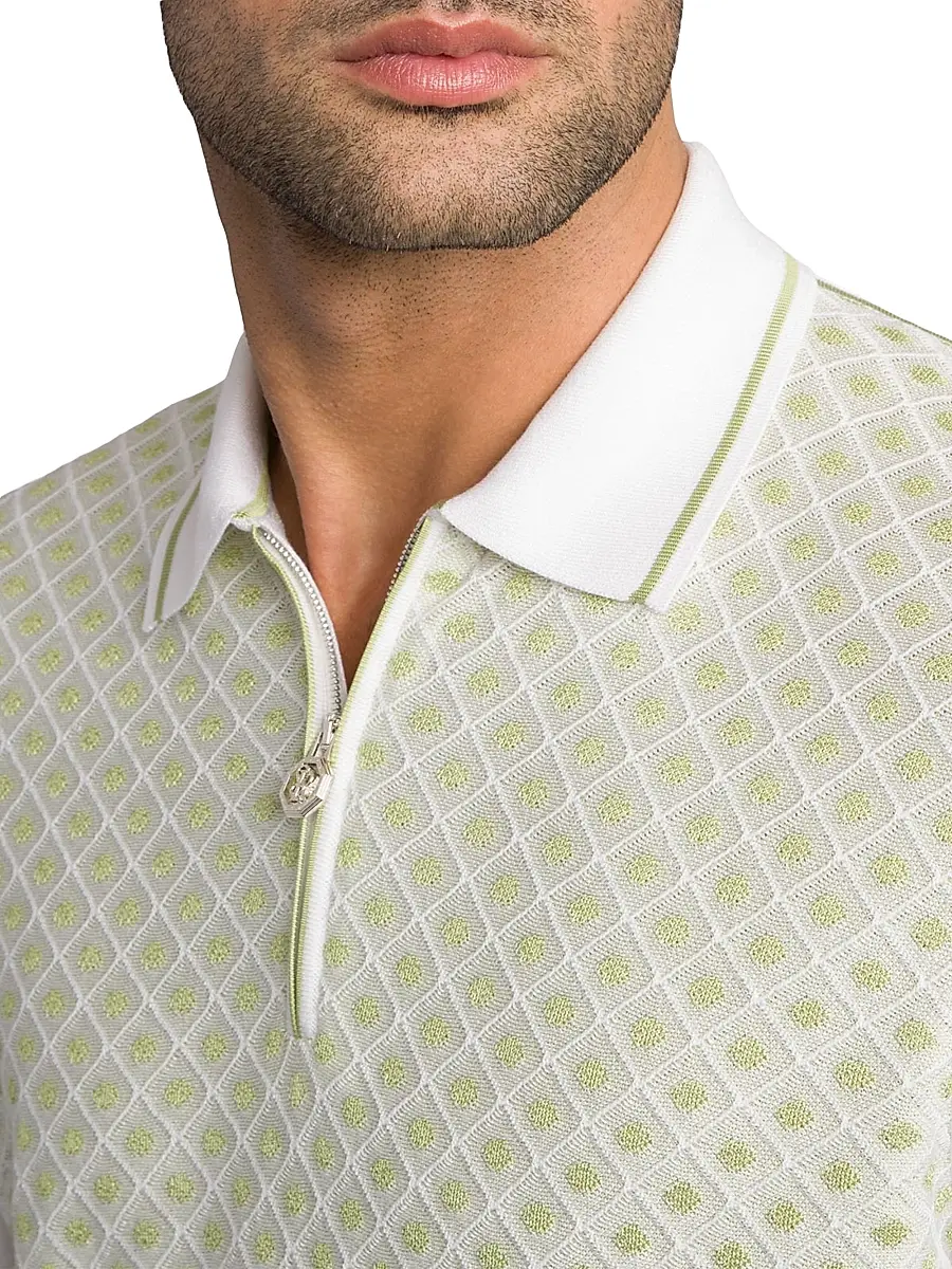 Stefano Ricci Men's Cotton Silk Zip Polo Shirt - Green | Thumbnail 11 Stefano Ricci Men's Cotton Silk Zip Polo Shirt - Green | Thumbnail 11