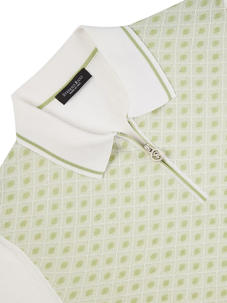 Stefano Ricci Men's Cotton Silk Zip Polo Shirt - Green | Thumbnail 13 Stefano Ricci Men's Cotton Silk Zip Polo Shirt - Green | Thumbnail 13
