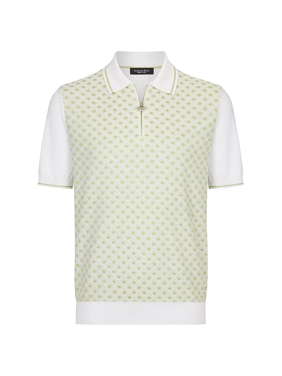 Stefano Ricci Men's Cotton Silk Zip Polo Shirt - Green | Thumbnail 8 Stefano Ricci Men's Cotton Silk Zip Polo Shirt - Green | Thumbnail 8