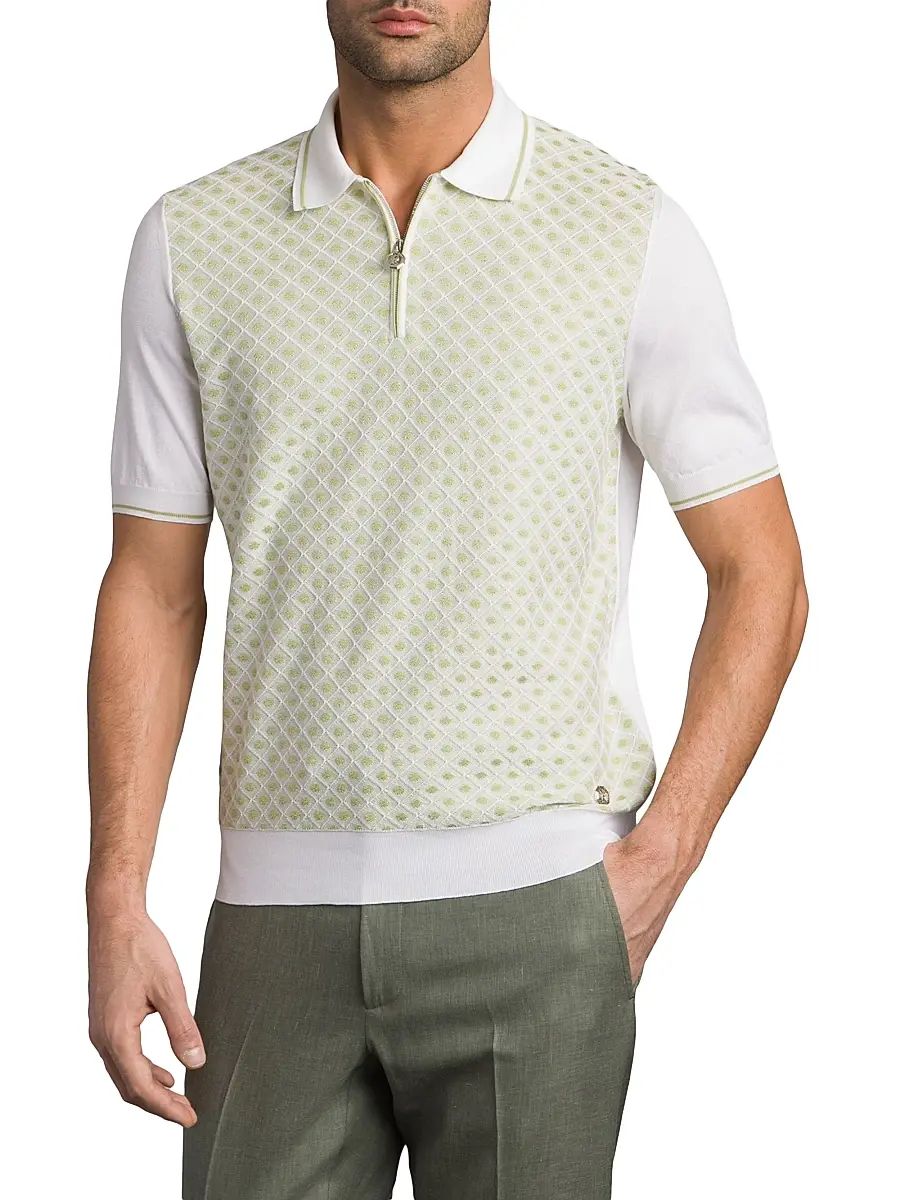 Stefano Ricci Men's Cotton Silk Zip Polo Shirt - Green | Thumbnail 9 Stefano Ricci Men's Cotton Silk Zip Polo Shirt - Green | Thumbnail 9