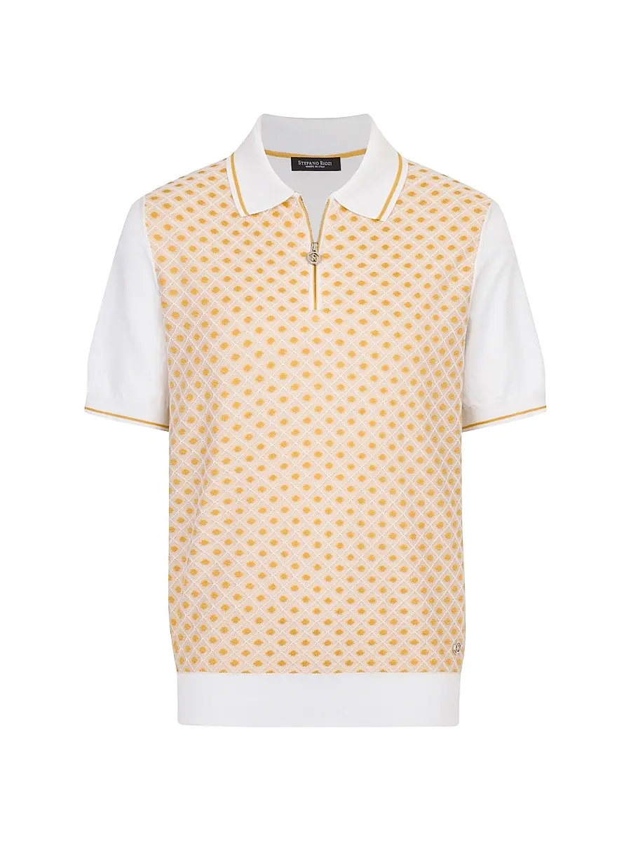 Men's Cotton Silk Zip Polo Shirt - Green Men's Cotton Silk Zip Polo Shirt - Green