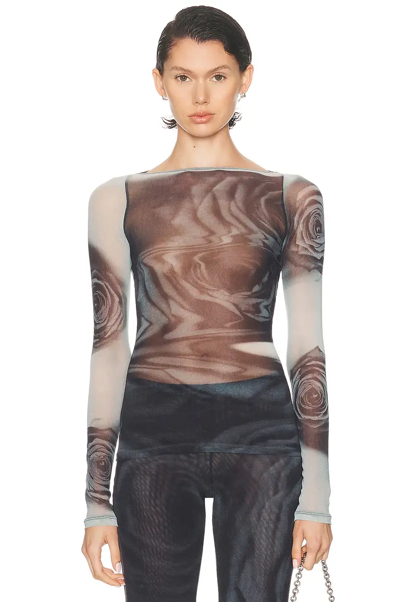 Jean Paul Gaultier Boat Neck Blurry Roses Printed Long Sleeve Top | Image 1 Jean Paul Gaultier Boat Neck Blurry Roses Printed Long Sleeve Top | Image 1