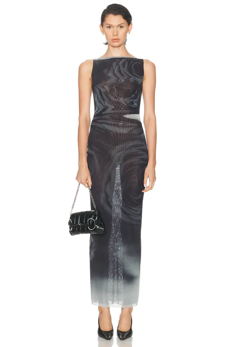 Jean Paul Gaultier Boat Neck Blurry Roses Printed Sleeveless Dress | Image 1 Jean Paul Gaultier Boat Neck Blurry Roses Printed Sleeveless Dress | Image 1