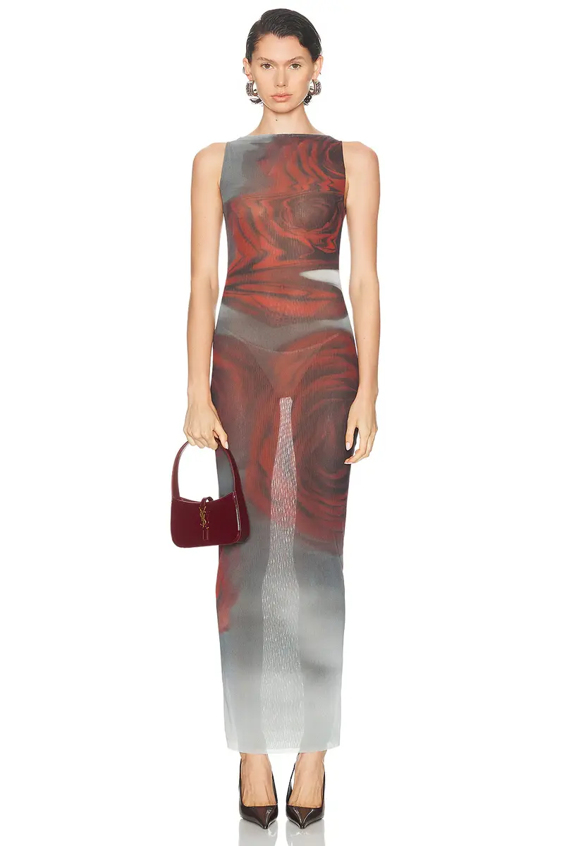 Jean Paul Gaultier Boat Neck Blurry Roses Printed Sleeveless Dress | Image 1 Jean Paul Gaultier Boat Neck Blurry Roses Printed Sleeveless Dress | Image 1