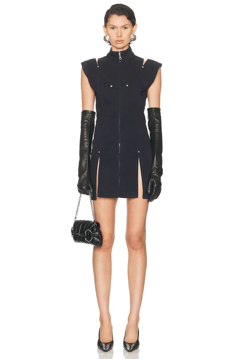 Jean Paul Gaultier Overdyed Denim Slit And Mesh Short Dress | Image 1 Jean Paul Gaultier Overdyed Denim Slit And Mesh Short Dress | Image 1
