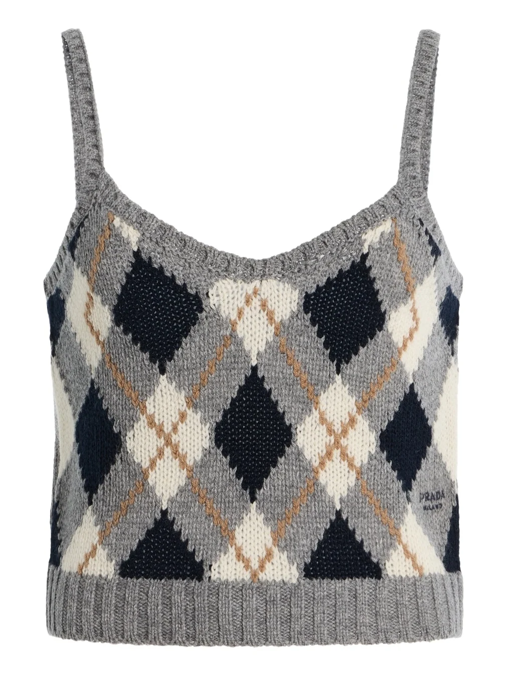 Prada Cropped Argyle Knit Wool Tank Top