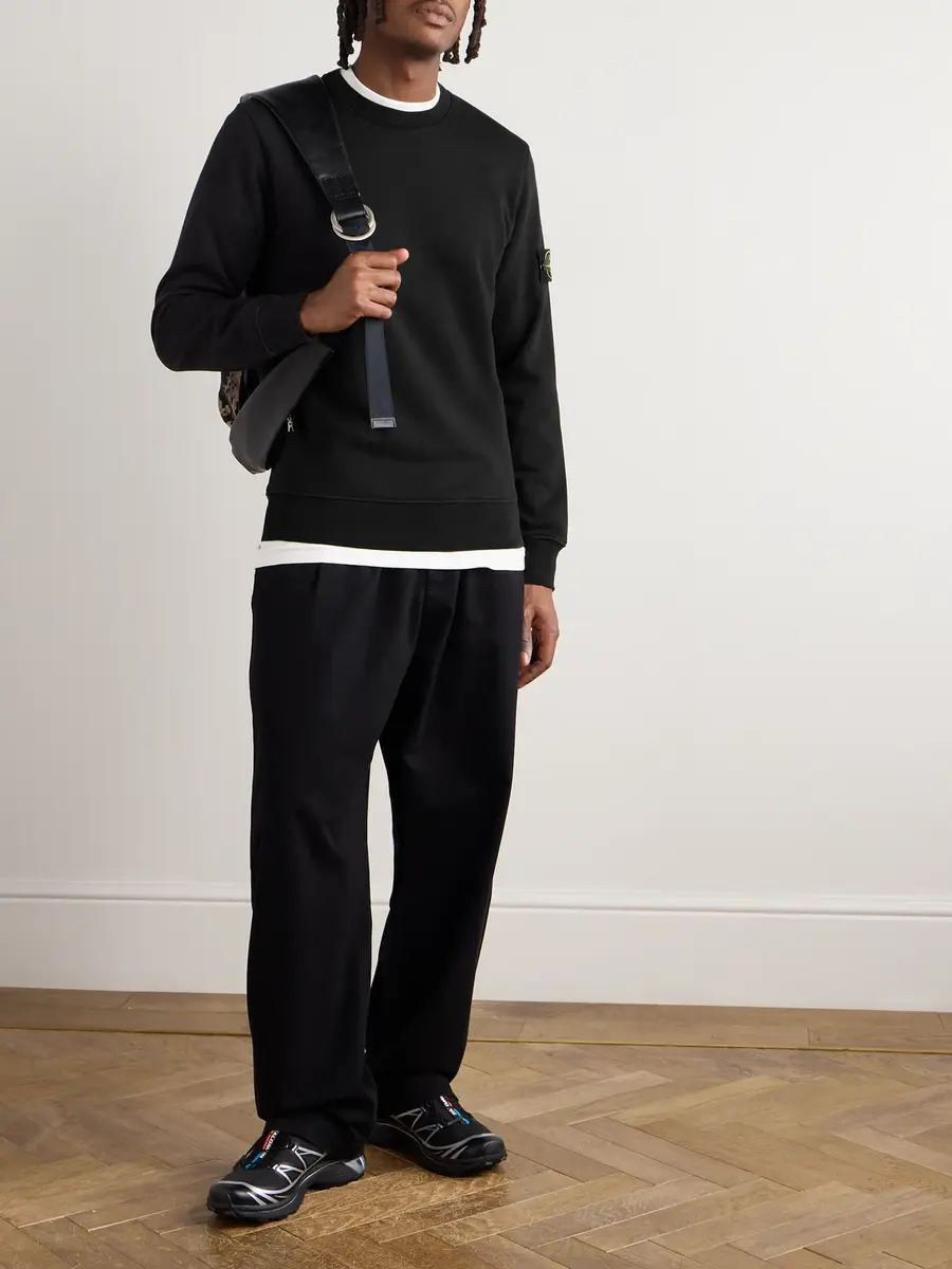 Stone Island Logo-Appliquèd Garment-Dyed Organic Cotton-Jersey Sweatshirt - Men | Thumbnail 2
