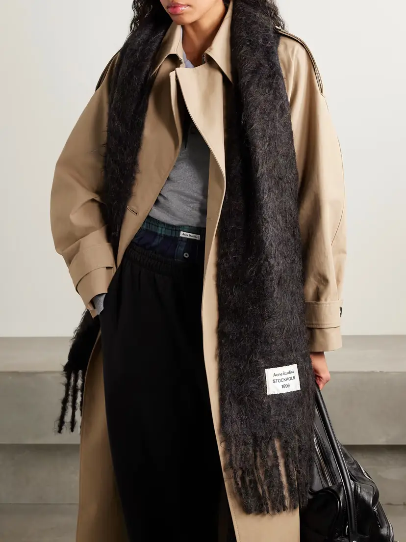 Acne Studios Appliquéd Fringed Brushed Mohair-blend Scarf | Thumbnail 2 Acne Studios Appliquéd Fringed Brushed Mohair-blend Scarf | Thumbnail 2