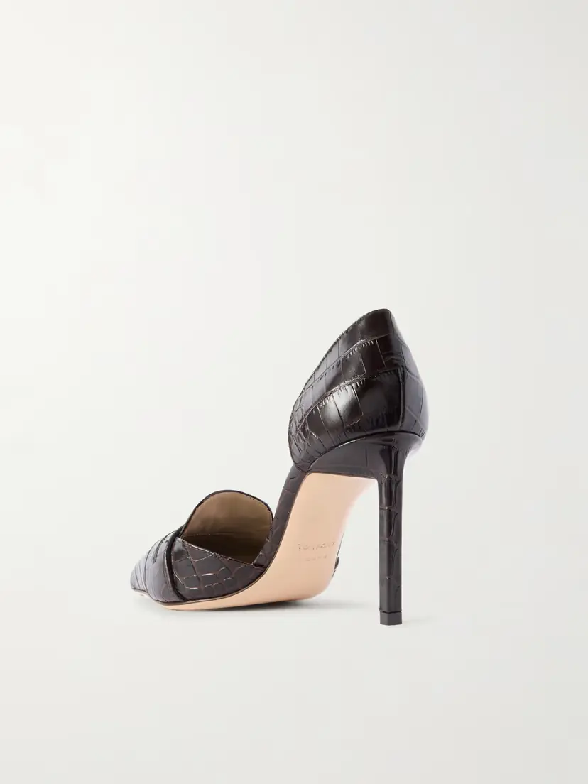 Tom Ford Eva D'orsay Glossed Croc-effect Leather Pumps | Thumbnail 3