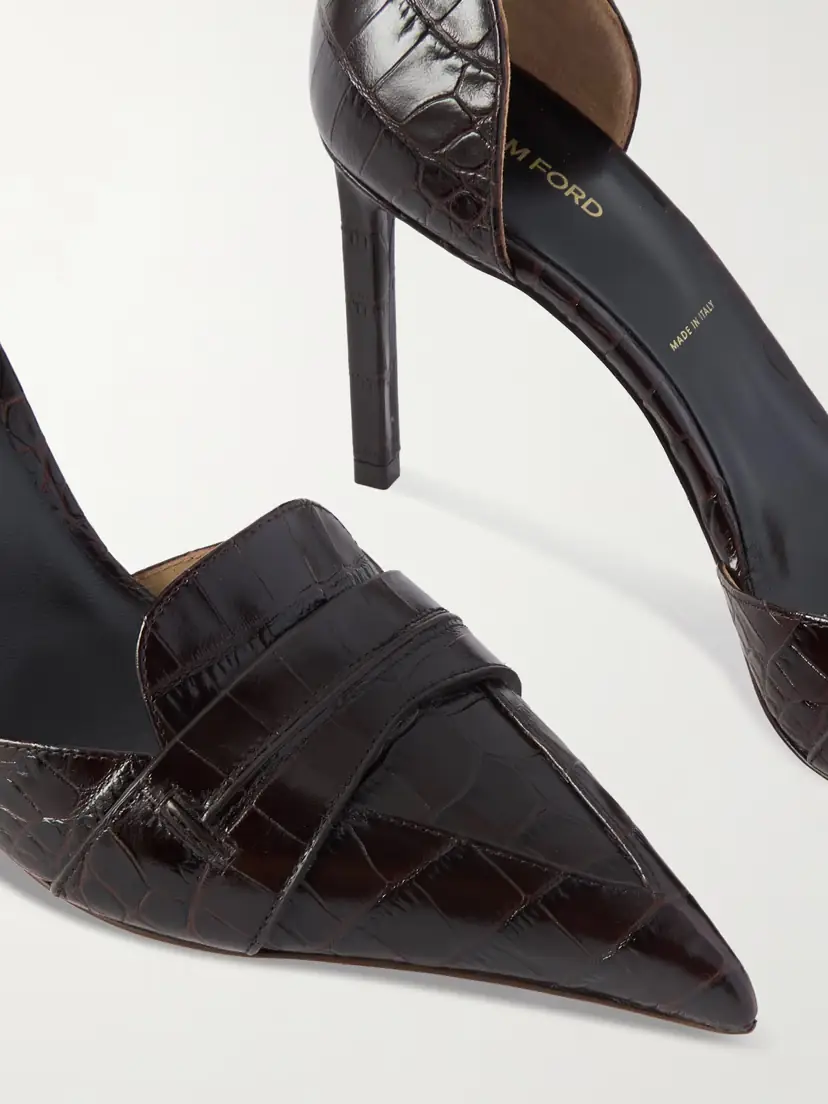Tom Ford Eva D'orsay Glossed Croc-effect Leather Pumps | Thumbnail 4