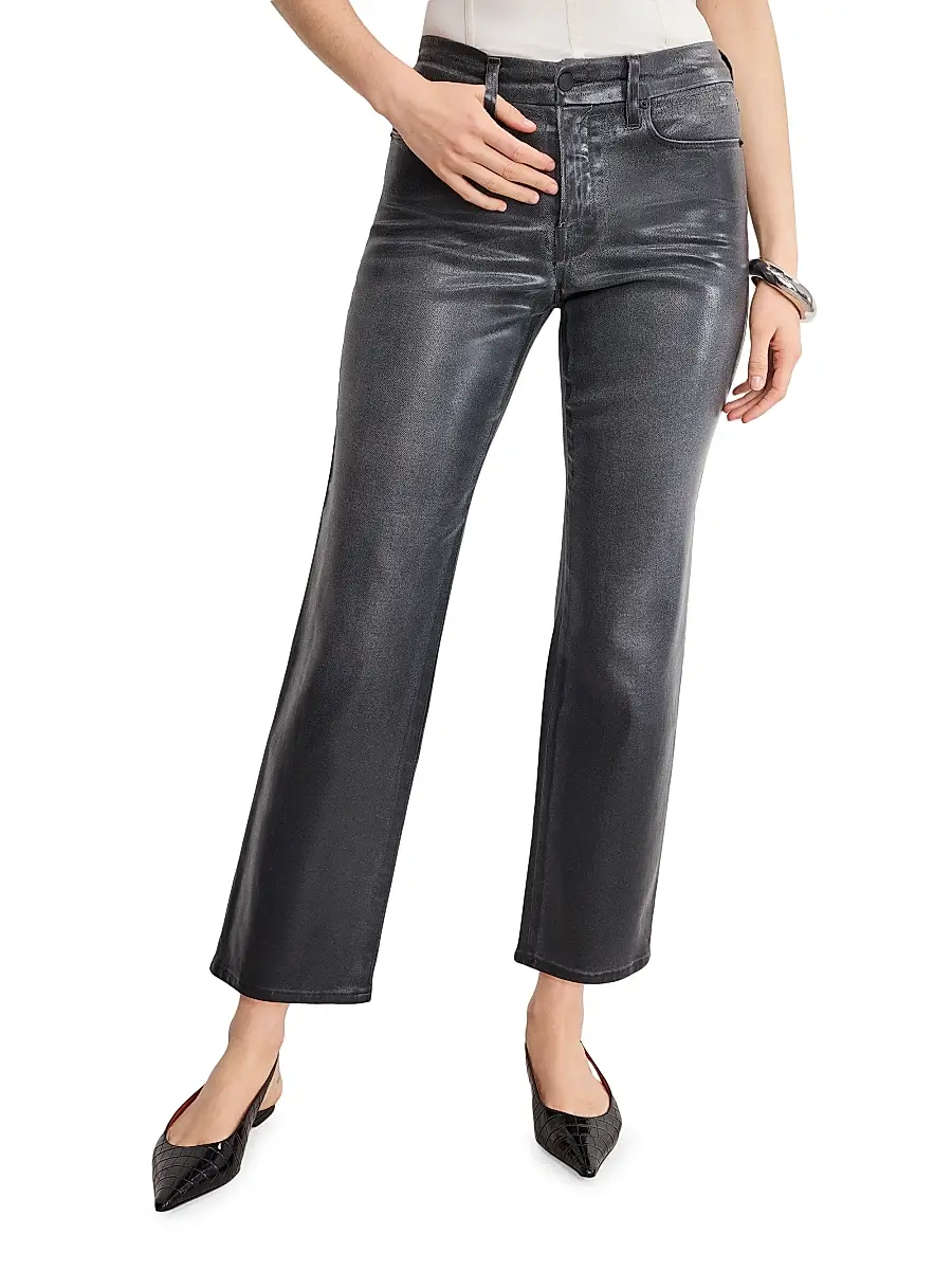GOOD AMERICAN Women's Good Legs Soft Tech Straight-Leg Coated Jeans | Thumbnail 2 GOOD AMERICAN Women's Good Legs Soft Tech Straight-Leg Coated Jeans | Thumbnail 2