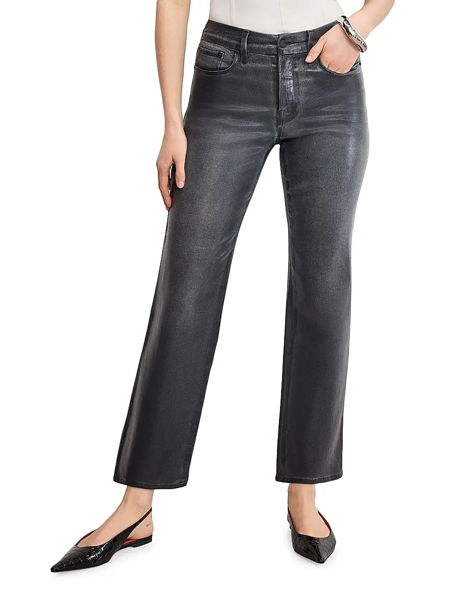 GOOD AMERICAN Women's Good Legs Soft Tech Straight-Leg Coated Jeans | Thumbnail 6 GOOD AMERICAN Women's Good Legs Soft Tech Straight-Leg Coated Jeans | Thumbnail 6