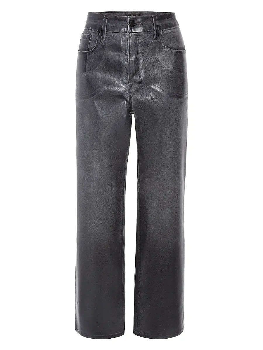 GOOD AMERICAN Women's Good Legs Soft Tech Straight-Leg Coated Jeans