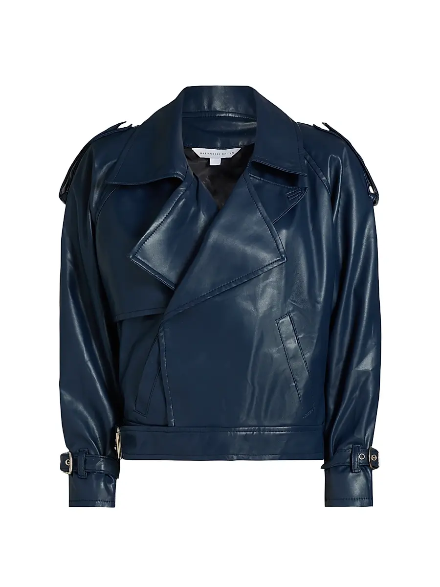 Mariandree Gaitan Women's Identity Giorgia Faux Leather Biker Jacket - Blue | Image 1 Mariandree Gaitan Women's Identity Giorgia Faux Leather Biker Jacket - Blue | Image 1