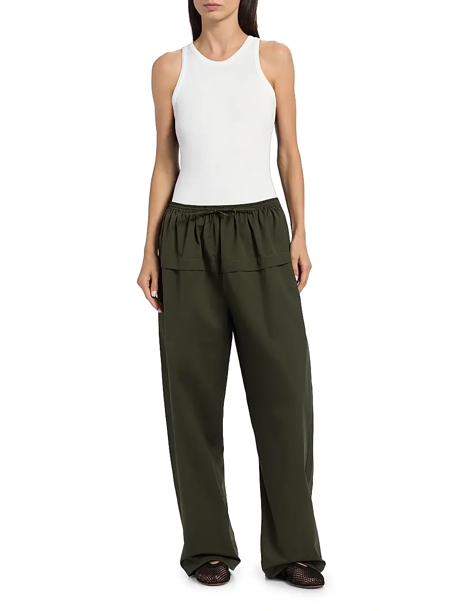 ALAIA Women's Cotton Peplum Wide-Leg Pants - Olive | Thumbnail 2 ALAIA Women's Cotton Peplum Wide-Leg Pants - Olive | Thumbnail 2