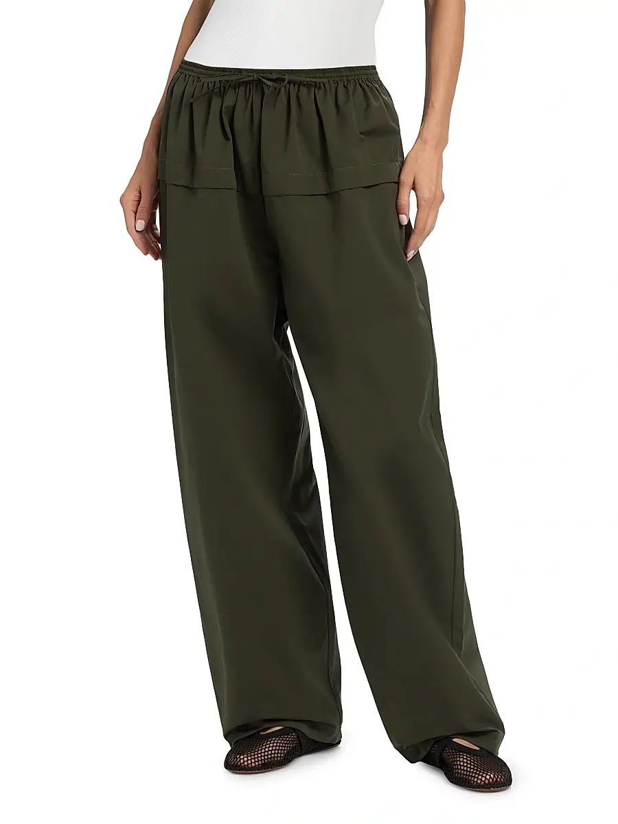 ALAIA Women's Cotton Peplum Wide-Leg Pants - Olive | Thumbnail 3 ALAIA Women's Cotton Peplum Wide-Leg Pants - Olive | Thumbnail 3
