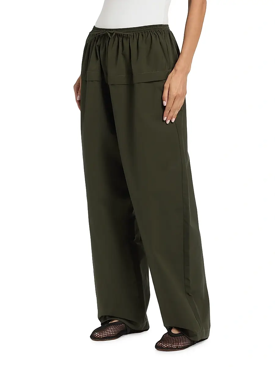 ALAIA Women's Cotton Peplum Wide-Leg Pants - Olive | Thumbnail 4 ALAIA Women's Cotton Peplum Wide-Leg Pants - Olive | Thumbnail 4