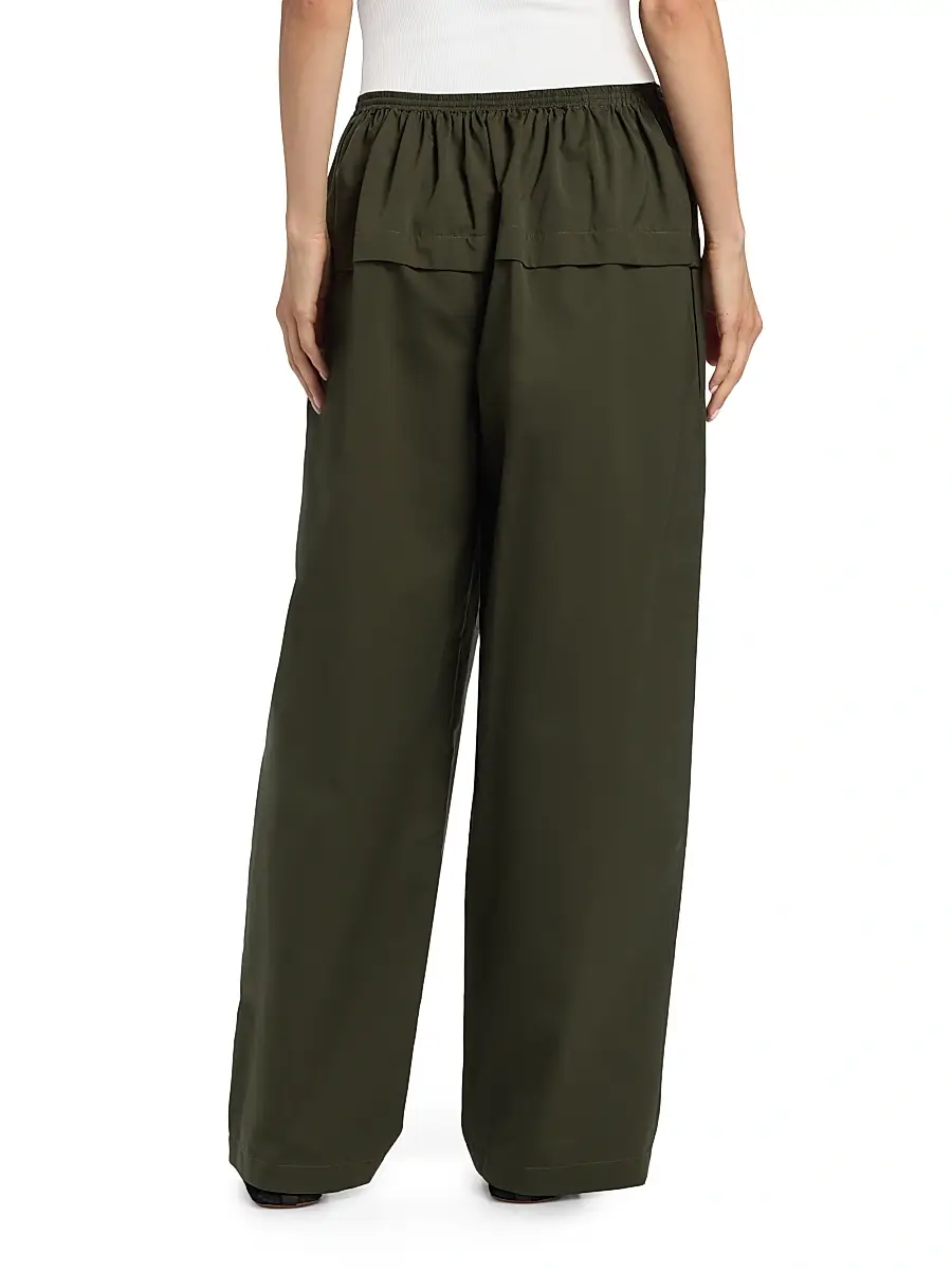 ALAIA Women's Cotton Peplum Wide-Leg Pants - Olive | Thumbnail 5 ALAIA Women's Cotton Peplum Wide-Leg Pants - Olive | Thumbnail 5