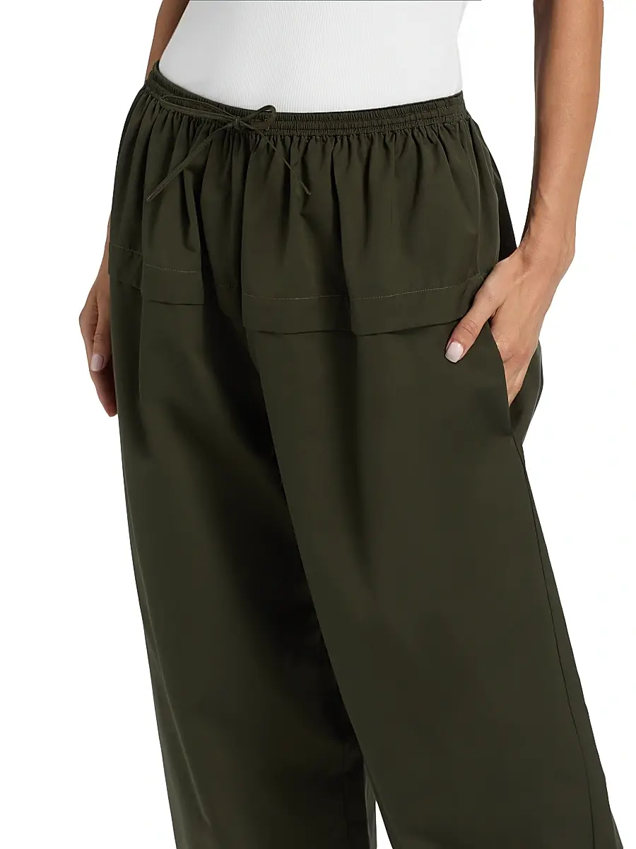 ALAIA Women's Cotton Peplum Wide-Leg Pants - Olive | Thumbnail 6 ALAIA Women's Cotton Peplum Wide-Leg Pants - Olive | Thumbnail 6
