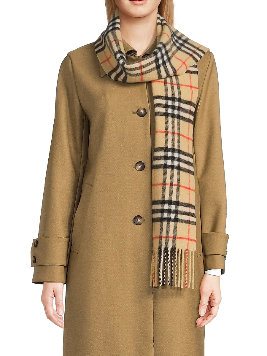 Burberry Women's Check Cashmere Scarf - Sand | Image 1 Burberry Women's Check Cashmere Scarf - Sand | Image 1