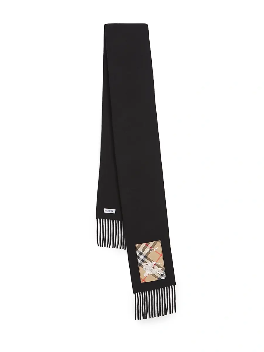 Men's Check Patch Cashmere Scarf - Black Sand