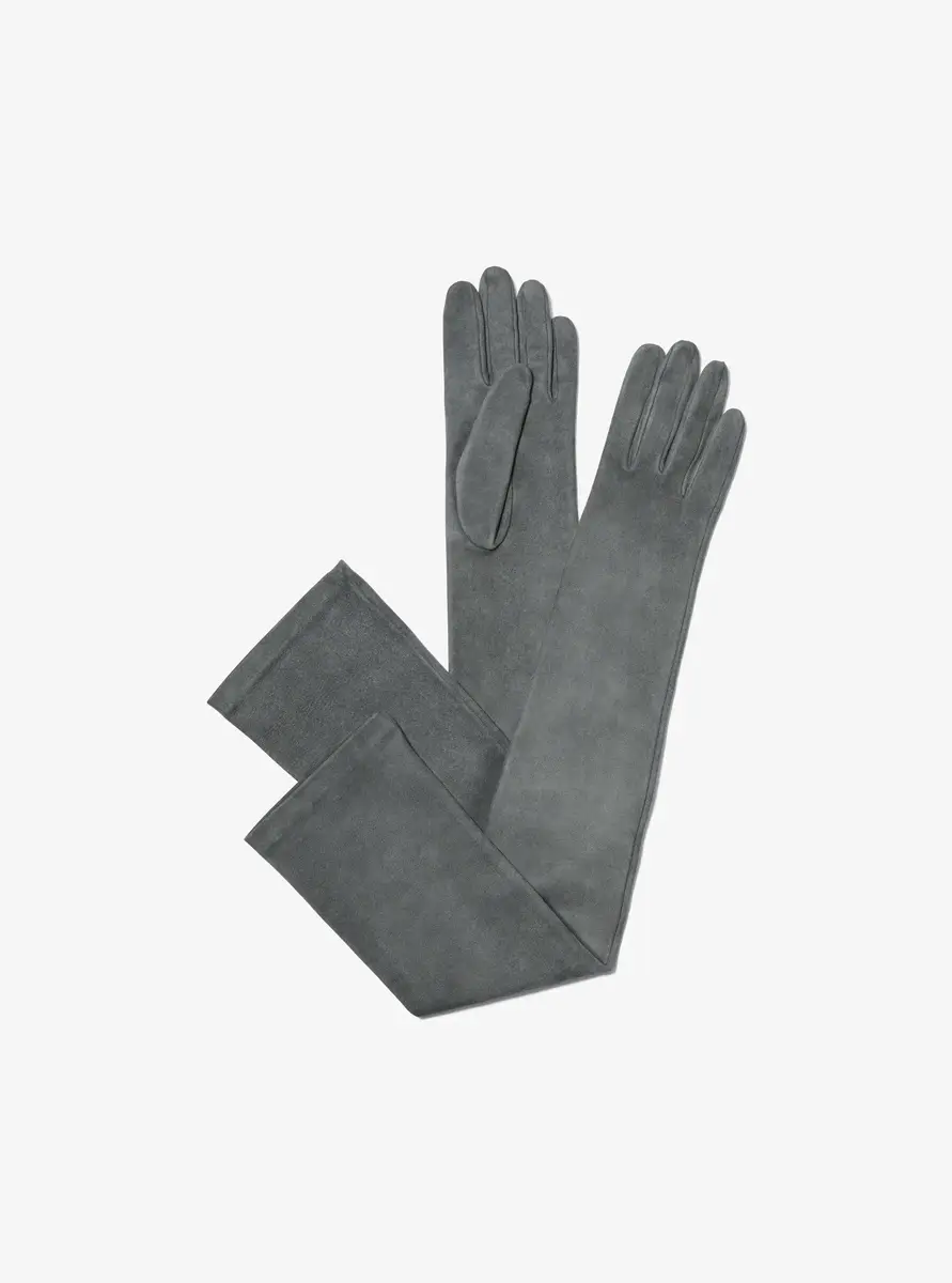 Michael Kors Collection Suede Opera Gloves in Grey | Thumbnail 9 Michael Kors Collection Suede Opera Gloves in Grey | Thumbnail 9